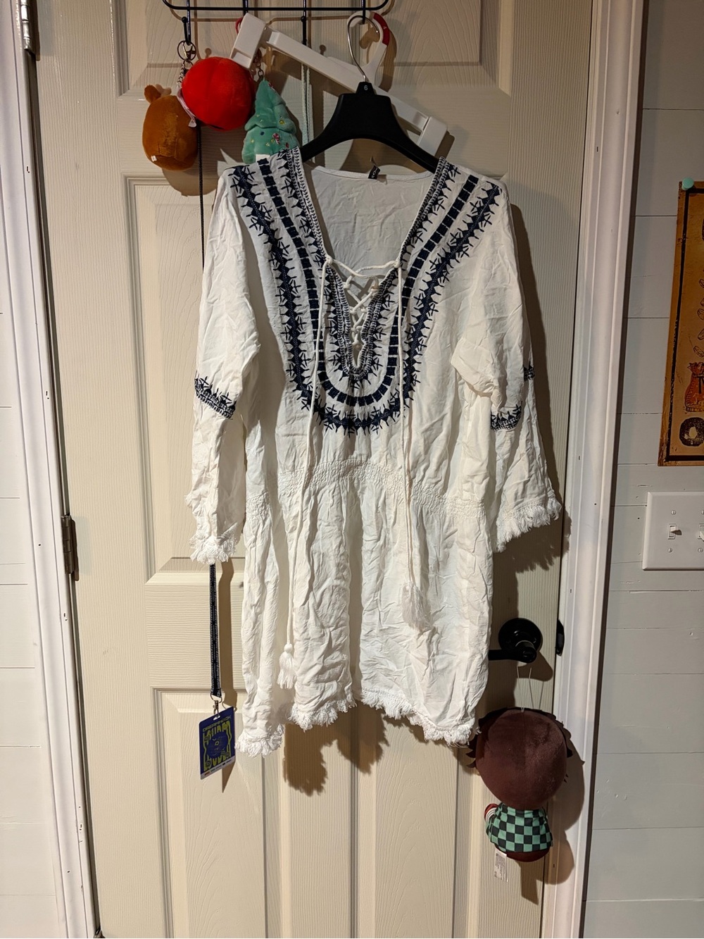 Raviya White Tunic with Navy Embroidery